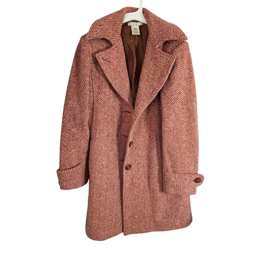 Cabi Herringbone Tweed Wool Blend Notch Lapel Longline Overcoat Size 6
